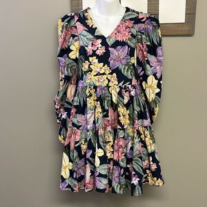 YAS Flower AOP Organic Cotton 3/4 Sleeves Sky Captain Short Dress US(0-2), EU-XS